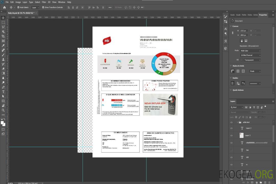 Modèle de facture de services publics EDP du Portugal aux formats Word et PDF, bon pour prouver l'adresse template